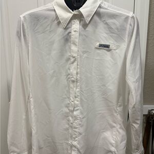 Columbia White PFG Long Sleeve Button Down Shirt